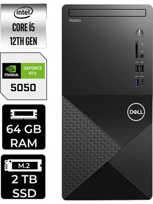 Dell Vostro 3030MT i5 12400 RTX 5050 8GB Masaüstü Bilgisayar 64GB RAM 2TB SSD Win11 Pro + Per4 USB N6004VDT3030MTP595