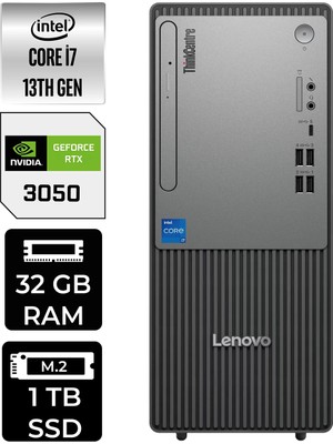 Lenovo Thinkcentre Neo 50T i7 13700 RTX 3050 Masaüstü Bilgisayar 32GB RAM 1TB SSD Win11 Pro + Per4 USB 12UB000HTRP526