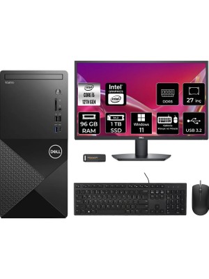 Dell Vostro 3030MT i5 12400 Masaüstü Bilgisayar 96GB RAM 1TB SSD 27" FHD Win11 Pro + Per4 USB N6004VDT3030MTP958