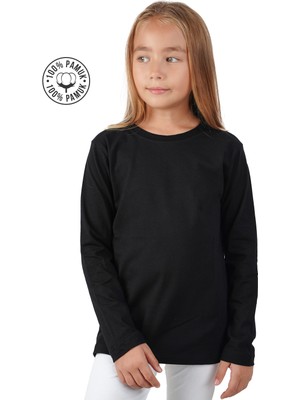 Lovexi Unisex Kız ve Erkek Çocuk Badi Bisiklet Yaka Uzun Kol Siyah Tişört