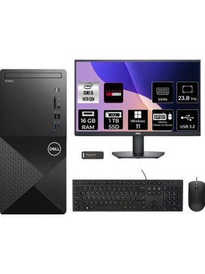 Dell Vostro 3030MT i5 14600 Masaüstü Bilgisayar 16GB RAM 1TB SSD 23.8" FHD Win11 Home + Per4 USB N6014VDT3030MTP682