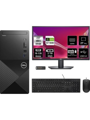 Dell Vostro 3030MT Intel Core I5 12400 16GB 2tb SSD GT1030/4GB 27" Fhd Monitör Fdos Masaüstü Bilgisayar & Per4 USB Bellek N6004VDT3030MTP1023