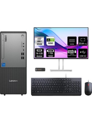 Lenovo Thinkcentre Neo 50T Intel Core I7 13700 16GB 1tb SSD RTX5050/8GB 23.8" Fhd Monitör Fdos Masaüstü Bilgisayar & Per4 USB Bellek 12UB000HTRP842