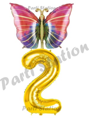 Parti Station Gökkuşağı Kelebek Konsept 2 Yaş Doğum Günü Balon Set Butterfly Bahar Tema Doğum Günü Balon
