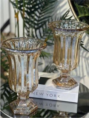 Özgürce Füme ve Gold Cam Dekoratif Vazo, Modern Masa Üstü Ev Aksesuarı