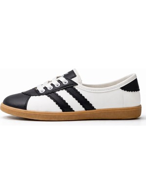 Nmoda Kadın Spor Ayakkabı Bağcıklı Günlük Rahat Retro Çizgili Babet