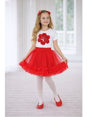 Dıgıl Kids Kız Çocuk Çiçek Desenli T-Shirt Etek Takım