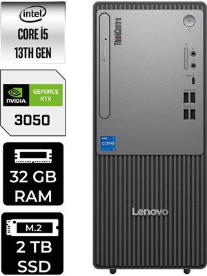 Lenovo Thinkcentre Neo 50T i5 13400 RTX 3050 Masaüstü Bilgisayar 32GB RAM 2TB SSD Win11 Home + Per4 USB 12UB000BTRP507