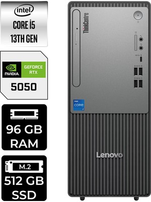 Lenovo Thinkcentre Neo 50T Intel Core I5 13400 96GB 512GB SSD RTX5050/8GB Fdos Masaüstü Bilgisayar & Per4 USB Bellek 12UB000BTRP557