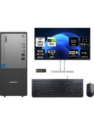 Lenovo Thinkcentre Neo 50T i5 13400 RTX 3050 Masaüstü Bilgisayar 96GB RAM 1TB SSD 23.8" FHD FreeDOS + Per4 USB 12UB000BTRP798