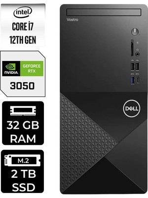 Dell Vostro 3030MT i7 12700 RTX 3050 Masaüstü Bilgisayar 32GB RAM 2TB SSD FreeDOS + Per4 USB N6007VDT3030MTP487