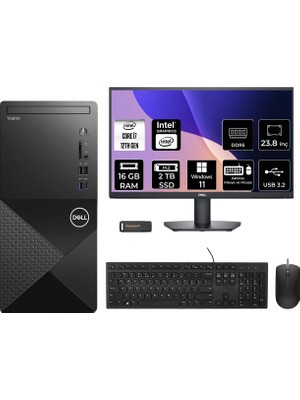 Dell Vostro 3030MT Intel Core I7 12700 16GB 2tb SSD 23.8" Fhd Monitör W11H Masaüstü Bilgisayar & Per4 USB Bellek N6007VDT3030MTP623