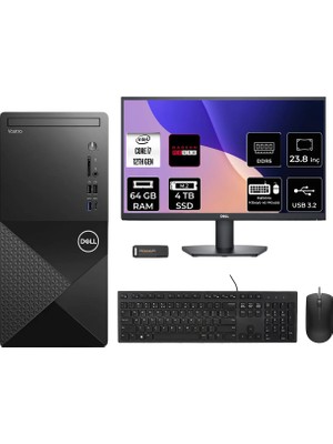 Dell Vostro 3030MT Intel Core I7 12700 64GB 4tb SSD RX550/4GB 23.8" Fhd Monitör Fdos Masaüstü Bilgisayar & Per4 USB Bellek N6007VDT3030MTP676