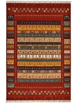 Çam Halı Sultani 808 Kırmızı Yün ve Bambu ile Özel Tezgahlarda Üretilen Otantik Desenli El Emeği Modern Uşak Halısı