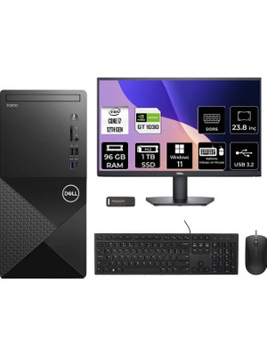 Dell Vostro 3030MT i7 12700 Masaüstü Bilgisayar 96GB RAM 1TB SSD 23.8" FHD Win11 Pro + Per4 USB N6007VDT3030MTP778