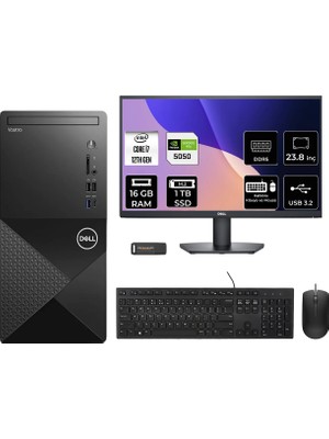 Dell Vostro 3030MT Intel Core I7 12700 16GB 1tb SSD RTX5050/8GB 23.8" Fhd Monitör Fdos Masaüstü Bilgisayar & Per4 USB Bellek N6007VDT3030MTP842