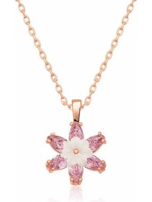 Supertrend Gümüş Rose Pembe Lotus Çiçeği Kolye