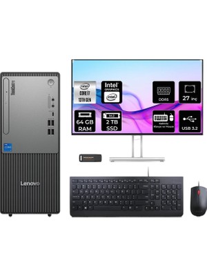 Lenovo Thinkcentre Neo 50T i7 13700 Masaüstü Bilgisayar 64GB RAM 2TB SSD 27" FHD FreeDOS + Per4 USB 12UB000HTRP915