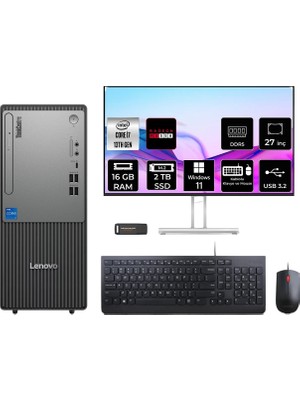 Lenovo Thinkcentre Neo 50T i7 13700 Masaüstü Bilgisayar 16GB RAM 2TB SSD 27" FHD Win11 Home + Per4 USB 12UB000HTRP983