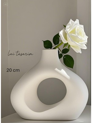 Özgürce Beyaz Iskandinav Tarzı Seramik Vazo, 20CM, Zarif ve Şık Tasarım