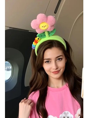 Caş Dekorasyon Yeşil Renk Çiçek Figürlü Peluş Taç