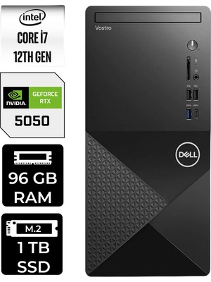 Dell Vostro 3030MT i7 12700 RTX 5050 8GB Masaüstü Bilgisayar 96GB RAM 1TB SSD Win11 Home + Per4 USB N6007VDT3030MTP578