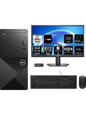 Dell Vostro 3030MT Intel Core I5 12400 16GB 512GB SSD RX550/4GB 23.8" Fhd Monitör W11H Masaüstü Bilgisayar & Per4 USB Bellek N6004VDT3030MTP681