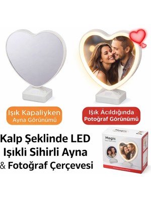 Eser Ticarett Kişiye Özel LED Işıklı Sihirli Ayna Fotoğraf Çerçevesi – Dokunmatik Magic Mirror Masaüstü (Kalp & Yuvarlak Seçenekli)
