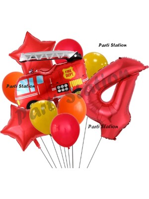 Parti Station Itfaiye 4 Yaş Balon Set Fireman Folyo Balon Set Itfaiye Konsept Doğum Günü Set