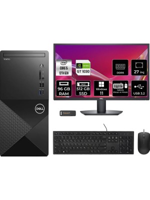Dell Vostro 3030MT Intel Core I5 12400 96GB 512GB SSD GT1030/4GB 27" Fhd Monitör W11H Masaüstü Bilgisayar & Per4 USB Bellek N6004VDT3030MTP1057