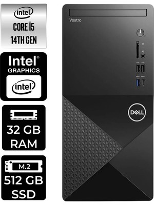 Dell Vostro 3030MT i5 14600 Masaüstü Bilgisayar 32GB RAM 512GB SSD Win11 Home + Per4 USB N6014VDT3030MTP325