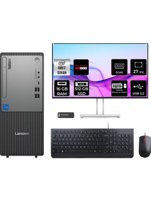 Lenovo Thinkcentre Neo 50T Intel Core I7 13700 16GB 512GB SSD RX550/4GB 27" Fhd Monitör Fdos Masaüstü Bilgisayar & Per4 USB Bellek 12UB000HTRP961