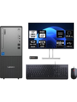 Lenovo Thinkcentre Neo 50T i5 13400 Masaüstü Bilgisayar 64GB RAM 4TB SSD 23.8" FHD FreeDOS + Per4 USB 12UB000BTRP616