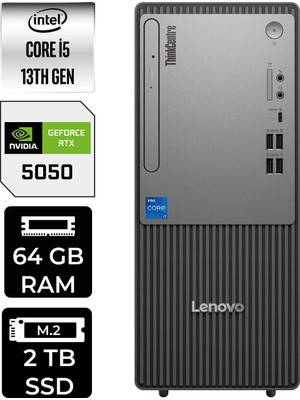 Lenovo Thinkcentre Neo 50T Intel Core I5 13400 64GB 2tb SSD RTX5050/8GB Fdos Masaüstü Bilgisayar & Per4 USB Bellek 12UB000BTRP555