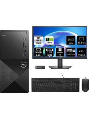 Dell Vostro 3030MT i5 12400 RTX 3050 Masaüstü Bilgisayar 16GB RAM 2TB SSD 23.8" FHD Win11 Pro + Per4 USB N6004VDT3030MTP823
