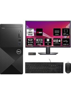 Dell Vostro 3030MT Intel Core I5 12400 16GB 512GB SSD RX550/4GB 27" Fhd Monitör W11P Masaüstü Bilgisayar & Per4 USB Bellek N6004VDT3030MTP1001
