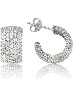 Supertrend Gümüş Beş Sıralı Beyaz Tamtur Küpe