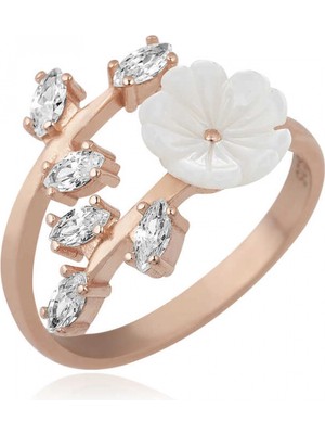 Supertrend ​gümüş Rose Beyaz Bahar Çiçeği Yüzük