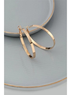 Lia Charm Paslanmaz Çelik Gold Yassı Halka Küpe - Kararmaz Antialerjik Lüks Segment Kadın Küpe