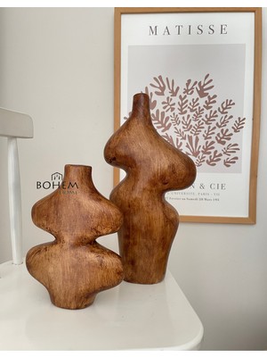 Özgürce Ağaç Desenli Asimetrik Seramik Vazo Çiftli Takım