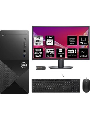 Dell Vostro 3030MT Intel Core I5 12400 48GB 512GB SSD 27" Fhd Monitör W11H Masaüstü Bilgisayar & Per4 USB Bellek N6004VDT3030MTP929