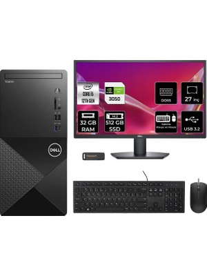 Dell Vostro 3030MT i5 12400 RTX 3050 Masaüstü Bilgisayar 32GB RAM 512GB SSD 27" FHD FreeDOS + Per4 USB N6004VDT3030MTP1085