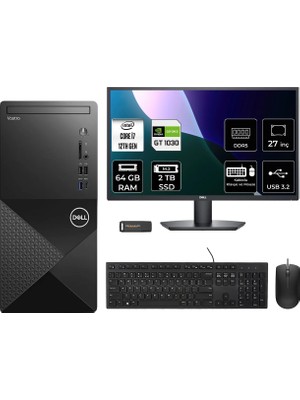 Dell Vostro 3030MT Intel Core I7 12700 64GB 2tb SSD GT1030/4GB 27" Fhd Monitör Fdos Masaüstü Bilgisayar & Per4 USB Bellek N6007VDT3030MTP1035
