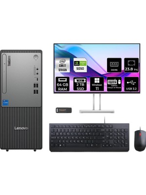 Lenovo Thinkcentre Neo 50T i7 13700 RTX 5050 8GB Masaüstü Bilgisayar 64GB RAM 2TB SSD 23.8" FHD Win11 Home + Per4 USB 12UB000HTRP875