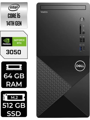 Dell Vostro 3030MT Intel Core I5 14600 64GB 512GB SSD RTX3050/6GB W11P Masaüstü Bilgisayar & Per4 USB Bellek N6014VDT3030MTP533