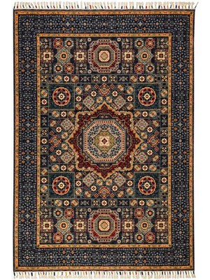 Çam Halı Sultani 821 Lacivert Yün ve Bambu ile Özel Tezgahlarda Üretilen Otantik Desenli El Emeği Modern Uşak Halısı