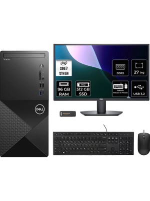 Dell Vostro 3030MT Intel Core I7 12700 96GB 512GB SSD RTX5050/8GB 27" Fhd Monitör Fdos Masaüstü Bilgisayar & Per4 USB Bellek N6007VDT3030MTP1157