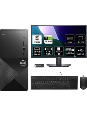 Dell Vostro 3030MT i7 12700 Masaüstü Bilgisayar 48GB RAM 1TB SSD 27" FHD Win11 Home + Per4 USB N6007VDT3030MTP1050