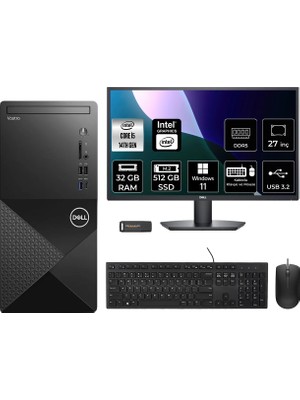 Dell Vostro 3030MT i5 14600 Masaüstü Bilgisayar 32GB RAM 512GB SSD 27" FHD Win11 Home + Per4 USB N6014VDT3030MTP925