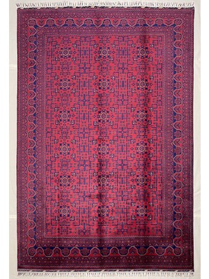 El Dokuma Afgan Halı Bilicik Desenlı 6 Metre 100%YÜN Kök Boya